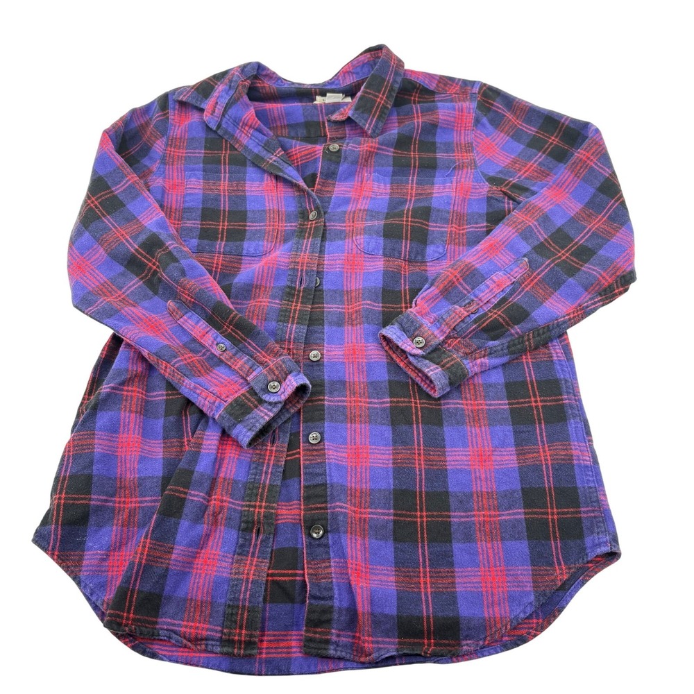 L.L.Bean Women's Relaxed Fit Plaid Flannel Shirt S Purple & Red Small